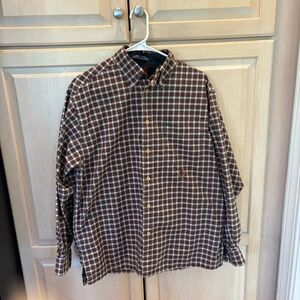 Men's Tommy Hilfiger cream, red & navy plaid button down shirt  | men’s small